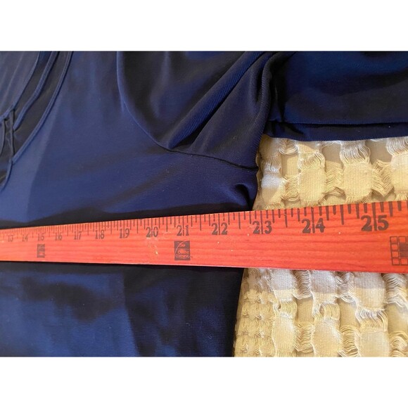 Adele & May Blouse Plus Size 1X Womens Top  Navy 3/4 Sleeve Keyhole Front Dressy - Picture 6 of 7